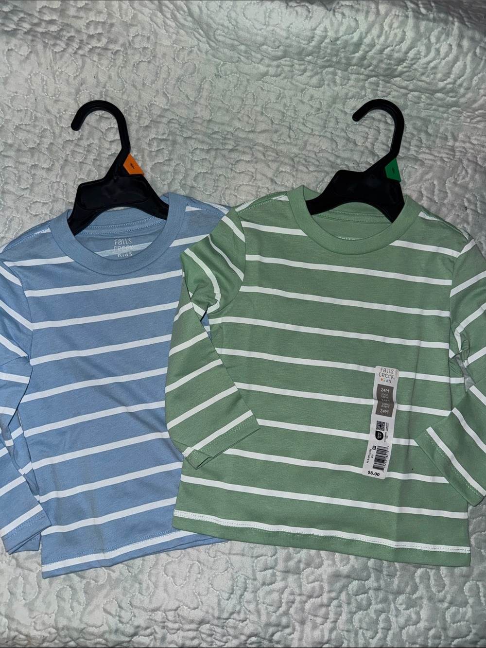Falls Creek Kids' Striped Long-Sleeve Tees in Sage Green and Sky Blue